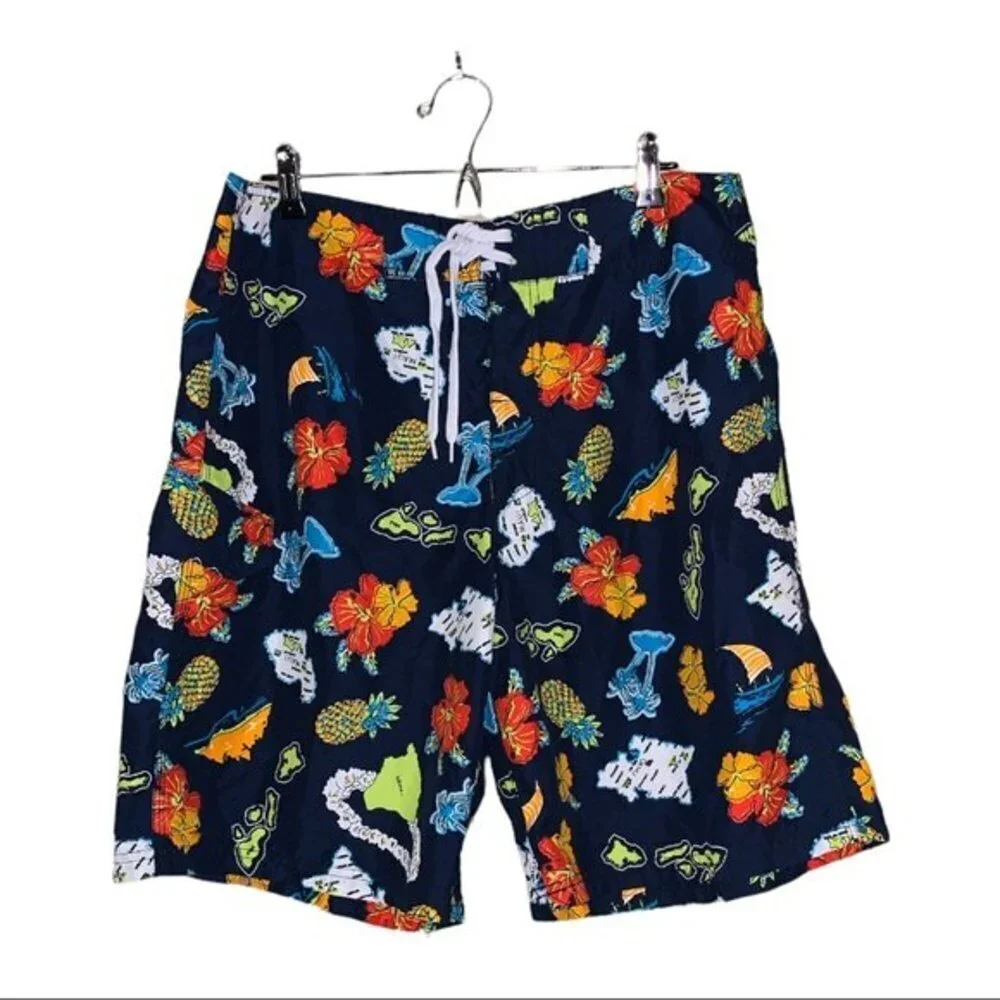 Kanu surf board shorts swimming trunks Mens size 34 large hawaiin blue tropical - Picture 1 of 6